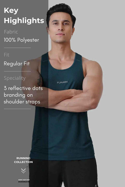 Bottle green Checks Running Tank Top by Fuaark Nz, lightweight sleeveless athletic top for active wear.