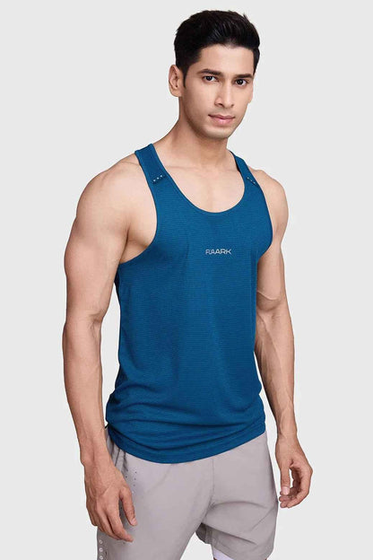 Teal Checks Running Tank Top by Fuaark Nz, lightweight sleeveless athletic shirt for active wear.