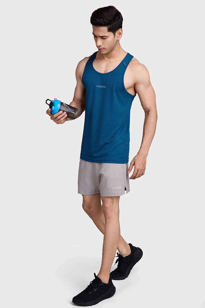 Teal Checks Running Tank Top by Fuaark Nz, lightweight sleeveless athletic shirt for active wear.
