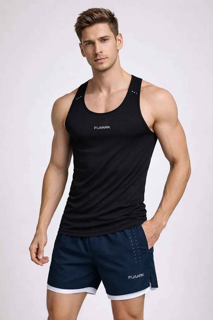 Black Checks Running Tank Top by Fuaark Nz, designed for comfort and style, featuring a lightweight, breathable fabric.