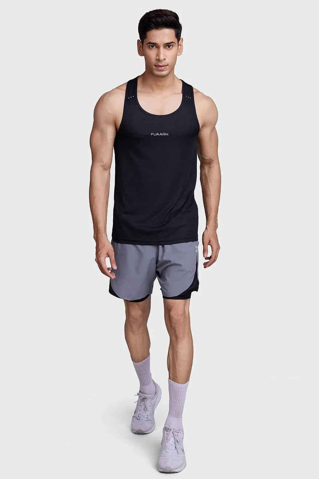 Black Fuaark Nz Checks Running Tank Top with comfortable fit and stylish design for active wear.
