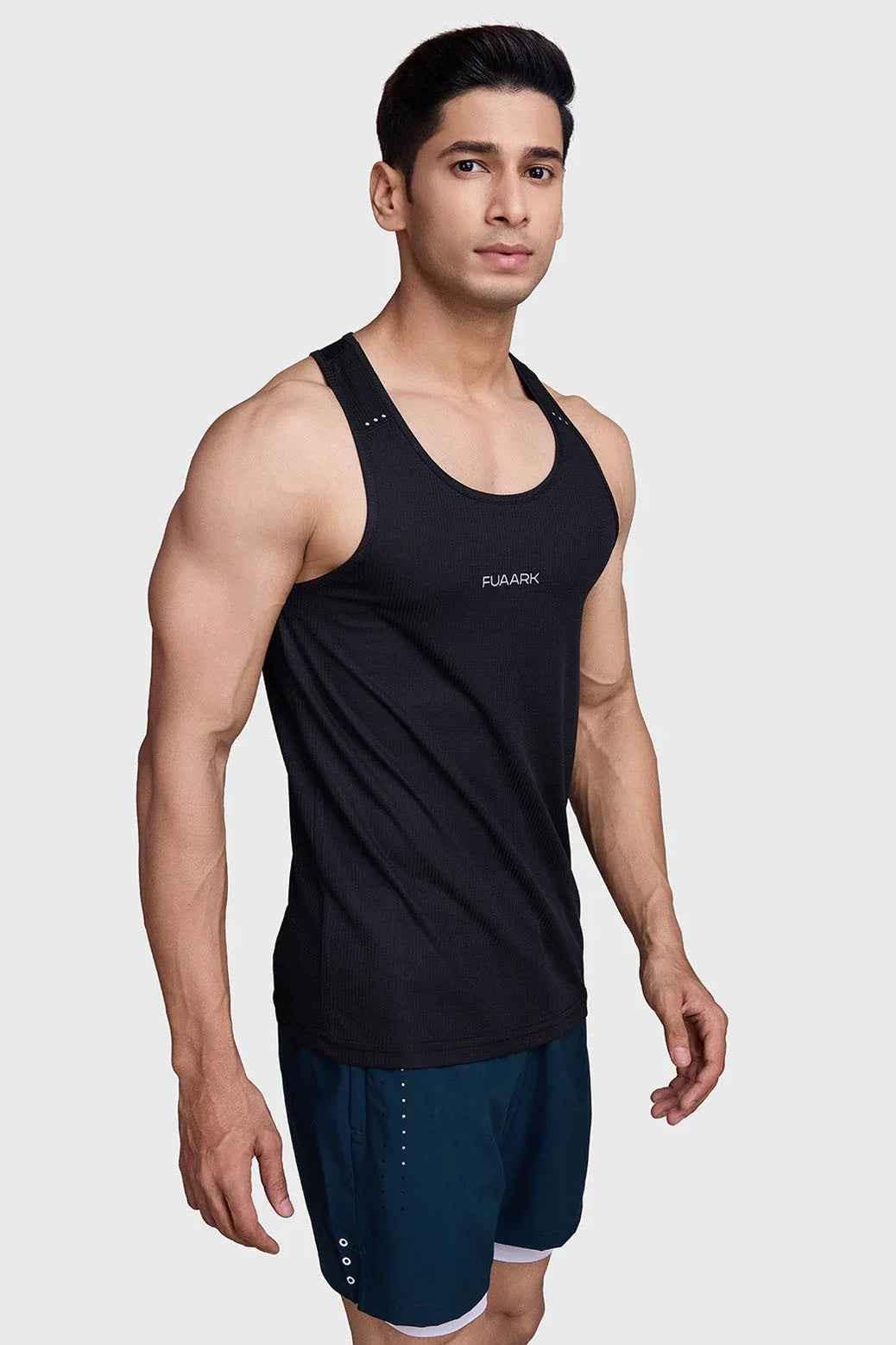 Black Checks Running Tank Top by Fuaark Nz, designed for comfort and style, featuring a sleeveless athletic fit.