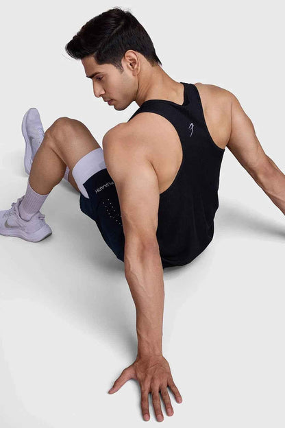 Black Fuaark Nz Checks Running Tank Top featuring a comfortable fit and stylish design for active wear.