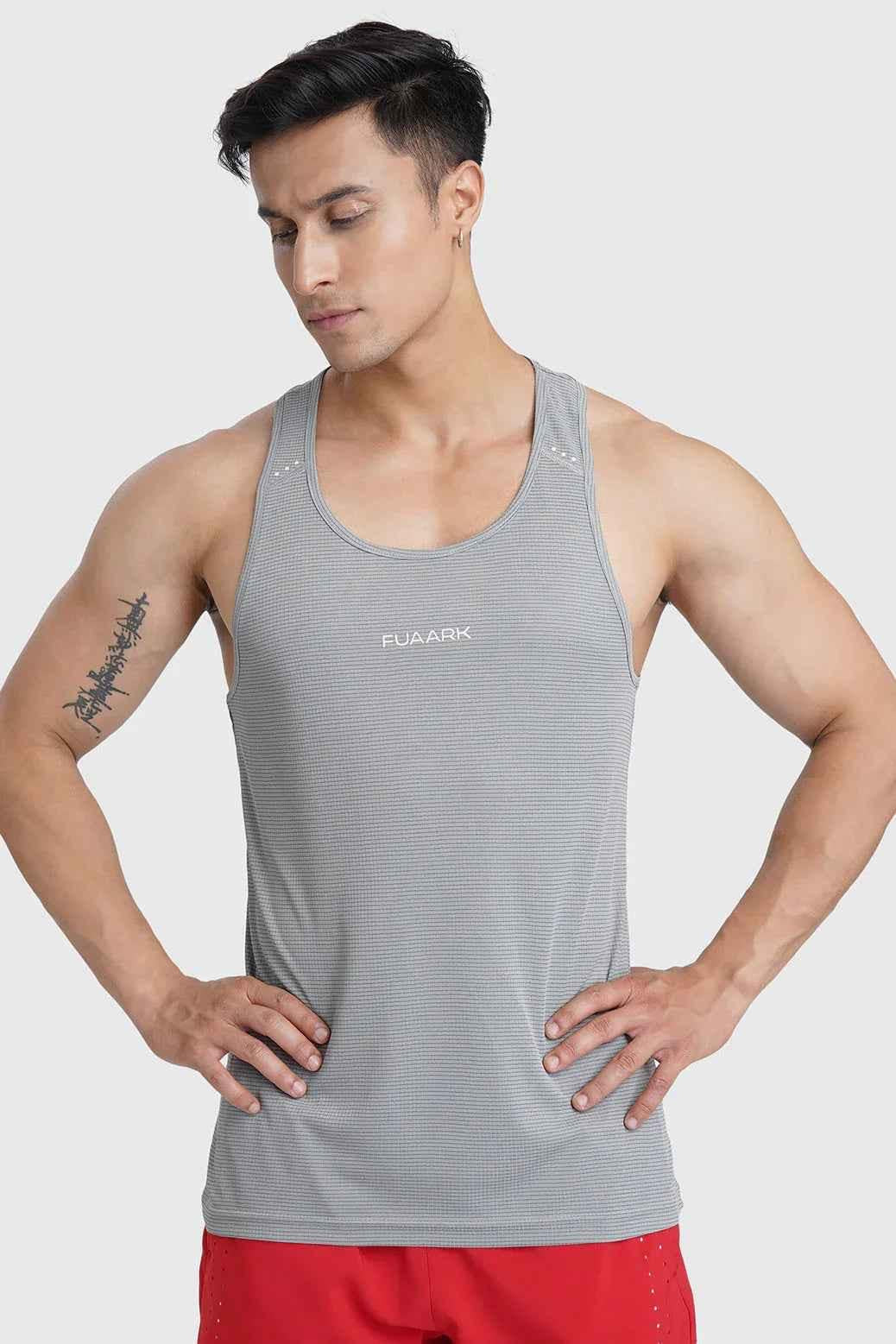 Fuaark Nz Checks Running Tank Top in Ultimate Grey, sleeveless athletic tank for running and active wear.