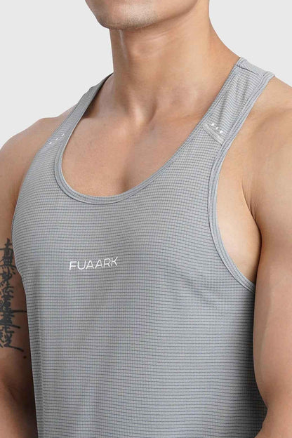 Fuaark Nz Checks Running Tank Top in Ultimate Grey, sleeveless athletic tank top for running and workouts.