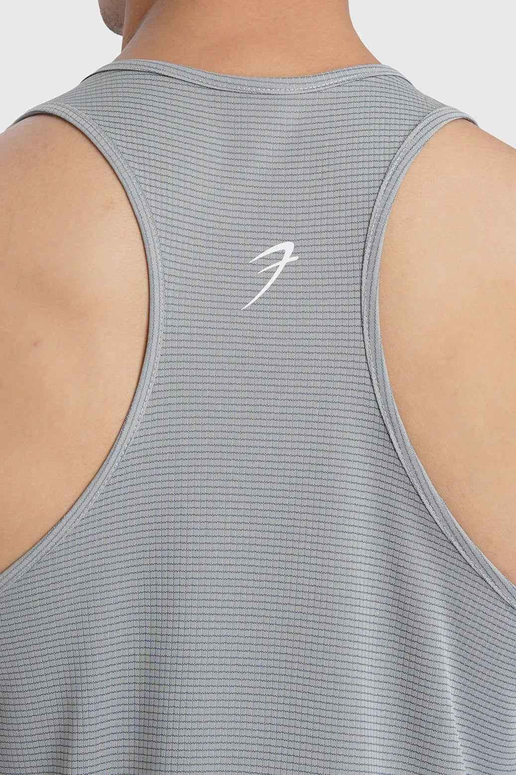 Fuaark Nz Checks Running Tank Top in Ultimate Grey, sleeveless athletic tank with checkered design for active wear.