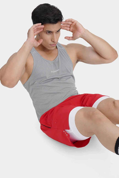Fuaark Nz Checks Running Tank Top in Ultimate Grey, sleeveless athletic tank with checkered design for active wear.