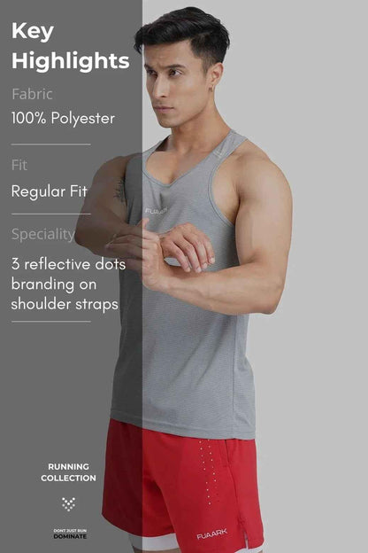 Fuaark NZ Checks Running Tank Top in Ultimate Grey, casual athletic sleeveless top for running and active wear.