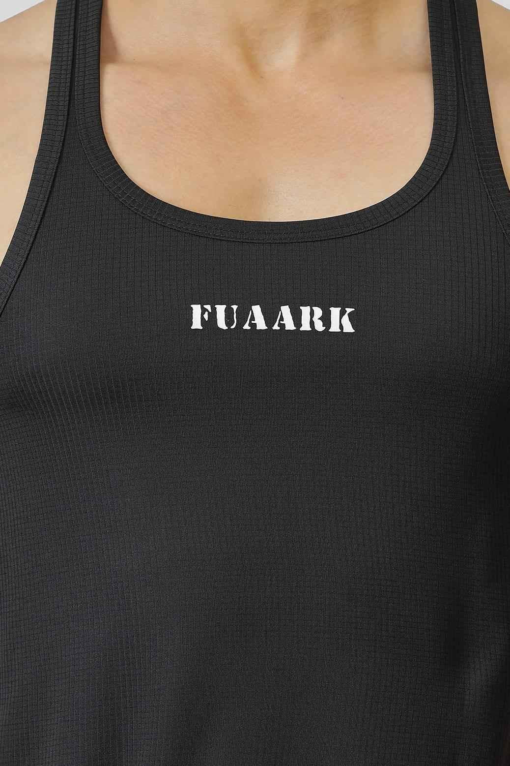 Black Checks Stringer Tank Top by Fuaark NZ, featuring a fitted design and sleeveless style for casual wear.