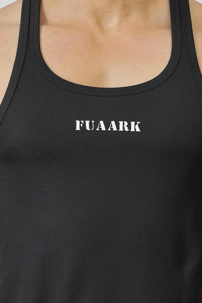 Black Checks Stringer Tank Top by Fuaark NZ, featuring a fitted design and sleeveless style for casual wear.