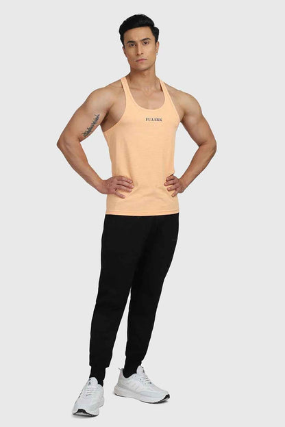 Fuaark Nz Checks Stringer Peach tank top featuring a peach-colored sleeveless design with checkered pattern.