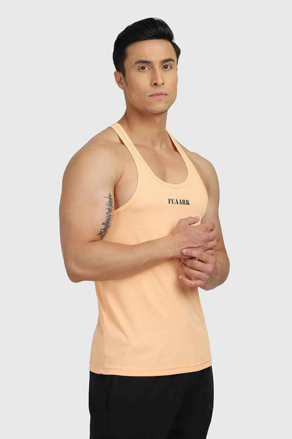 Fuaark Nz Checks Stringer Peach tank top with checkered pattern and sleeveless design, casual athletic wear for men.