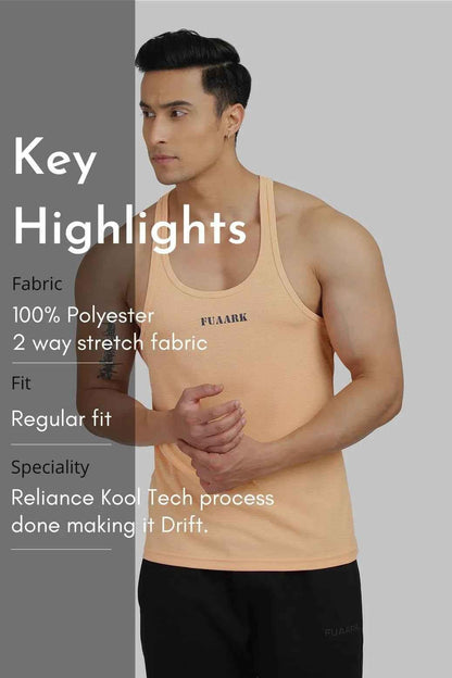Fuaark Nz Checks Stringer Peach tank top featuring a stylish peach-colored design and sleeveless fit.