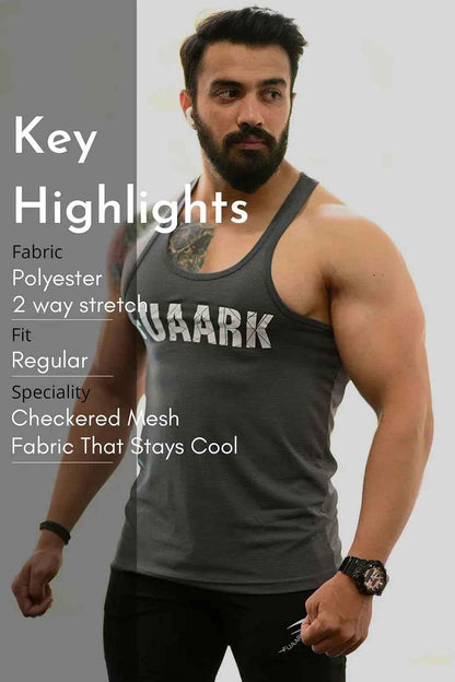Grey Classic Stringer tank top by Fuaark NZ, showing a fitted sleeveless design with a scoop neckline.