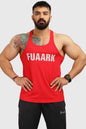 Red Classic Stringer tank top by Fuaark Nz, fitted sleeveless design with a scoop neckline and athletic style.
