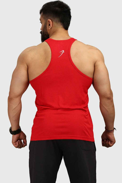 Red Classic Stringer Tank Top by Fuaark Nz, sleeveless athletic shirt with a fitted design and minimalist style.