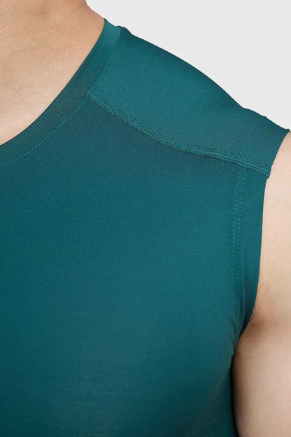 Emerald green Fuaark Nz compression sleeveless tank top, fitted athletic sleeveless shirt for workouts and training.