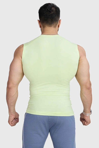 Lime green Fuaark Nz compression sleeveless tank top for athletic and workout wear.