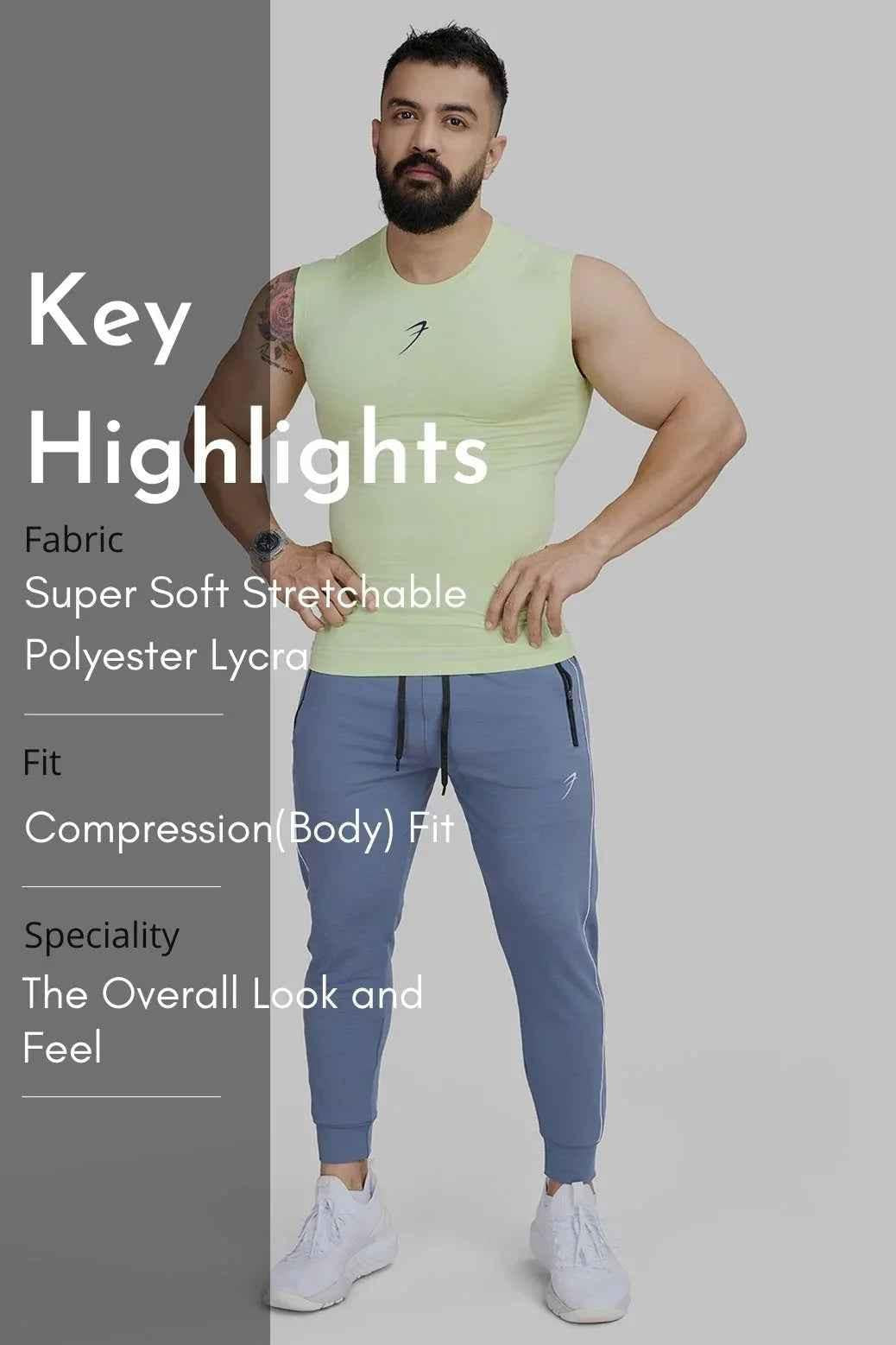 Lime green Fuaark Nz compression sleeveless tank top with athletic fit, designed for active wear and muscle support.
