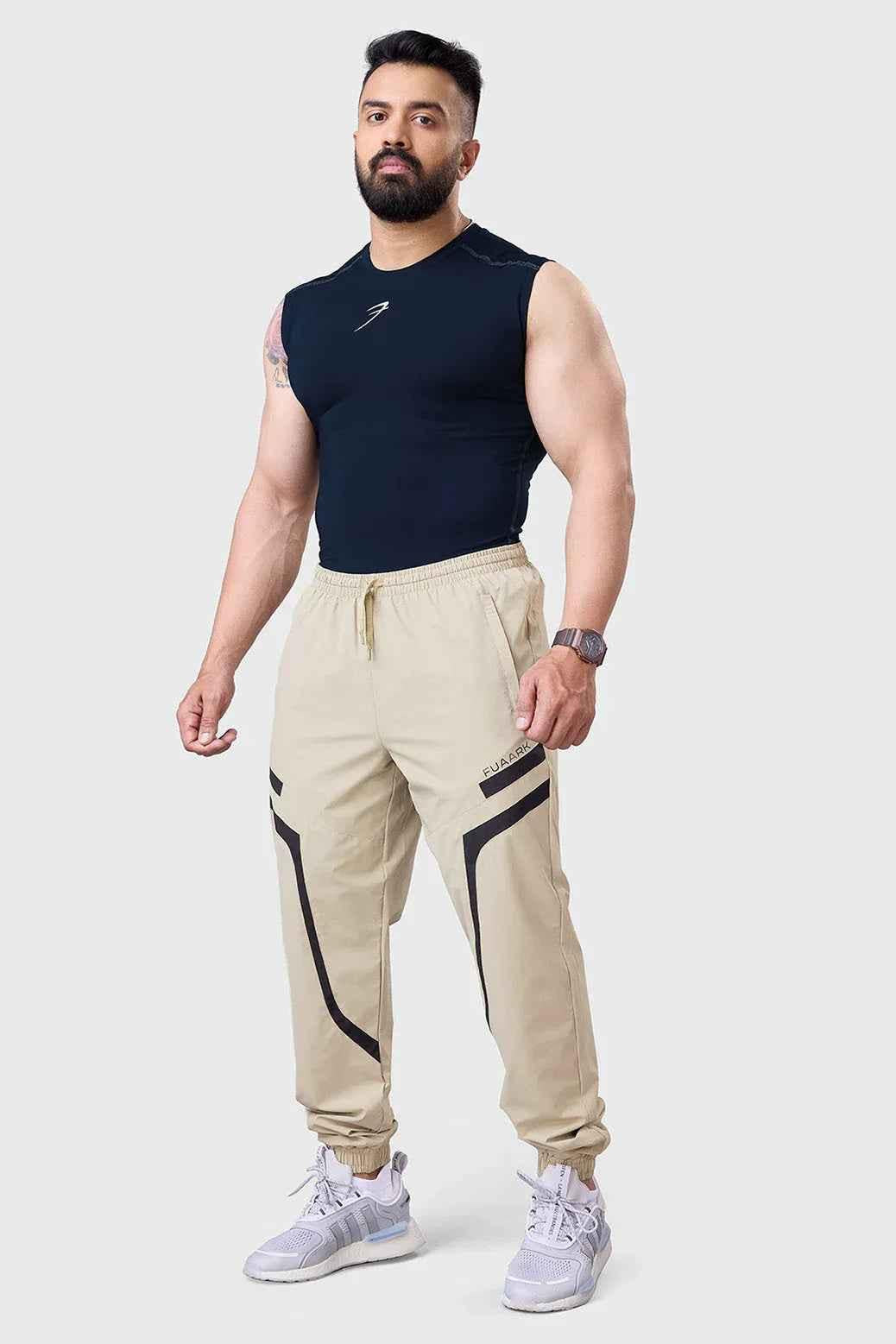 Navy compression sleeveless tank top by Fuaark Nz, fitted athletic shirt for workout and active wear.