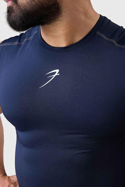 Navy compression sleeveless tank top by Fuaark Nz, lightweight athletic shirt for workout and training.