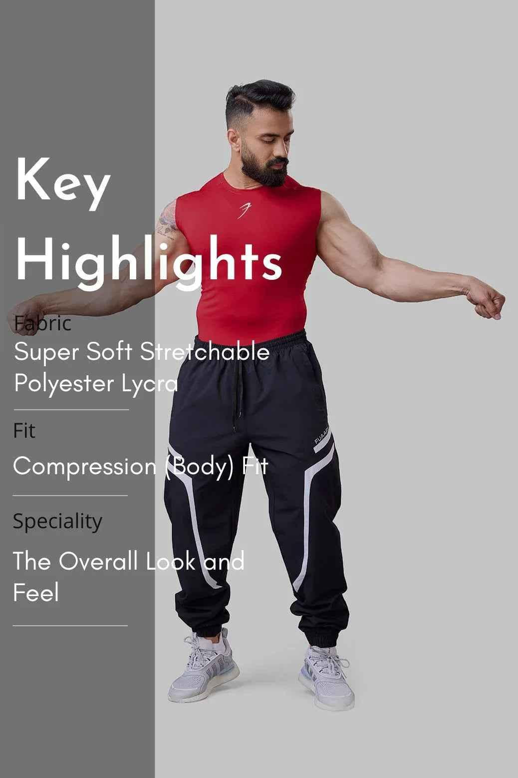 Red compression sleeveless tank top by Fuaark Nz, designed for ultimate performance, shown on a mannequin.