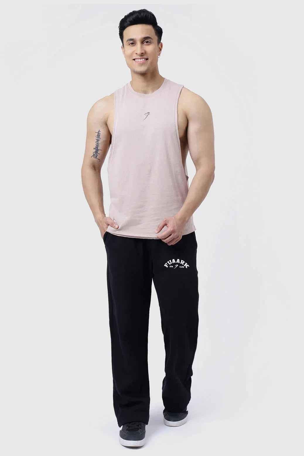 Beige Drift Deep Arm Tank Top by Fuaark Nz, sleeveless design with deep armholes, casual and comfortable for everyday wear.