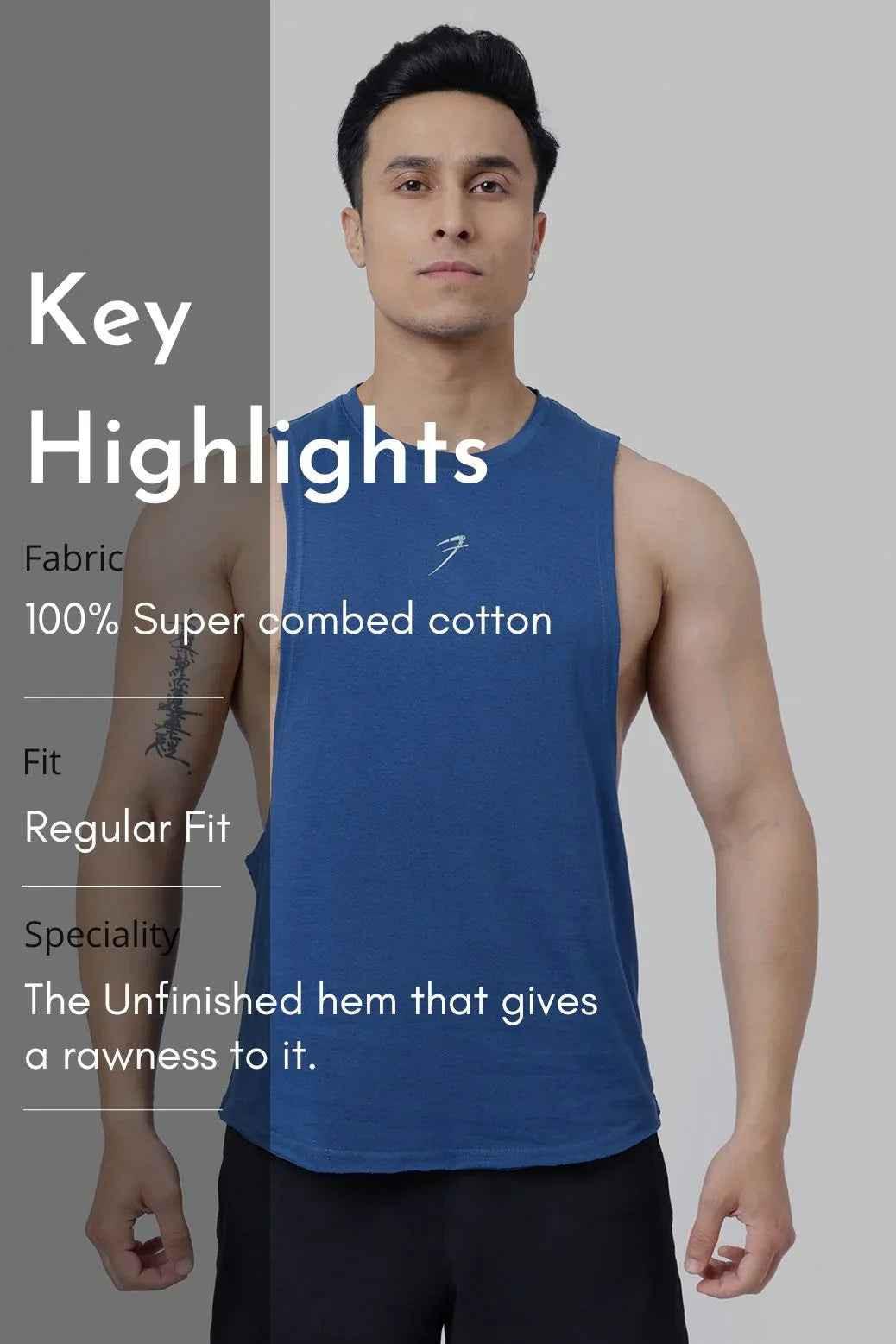 Teal Drift Deep Arm Tank Top by Fuaark NZ, sleeveless athletic tank with deep armholes, casual and comfortable fit.