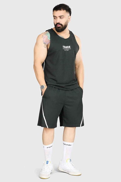 Fuaark Nz Drip Olive oversized tank top made of soft, breathable cotton with a relaxed fit, displayed on a hanger.
