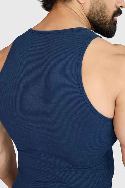 Ribbed navy tank top from Fuaark Nz, sleeveless casual tank top with fitted design, ideal for everyday wear.
