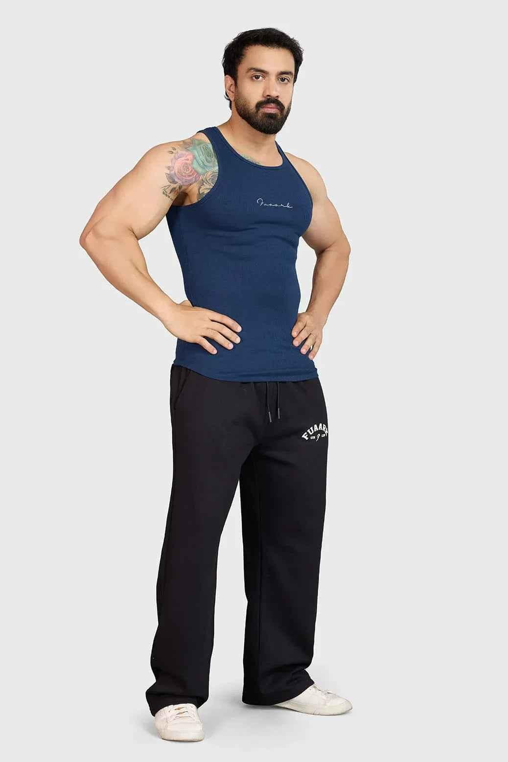 Ribbed navy tank top by Fuaark Nz, casual sleeveless top with fitted style, perfect for everyday wear.