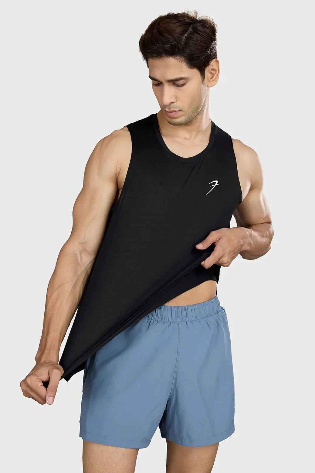 Black Ember Running Tank Top by Fuaark NZ, lightweight athletic sleeveless shirt for active wear.