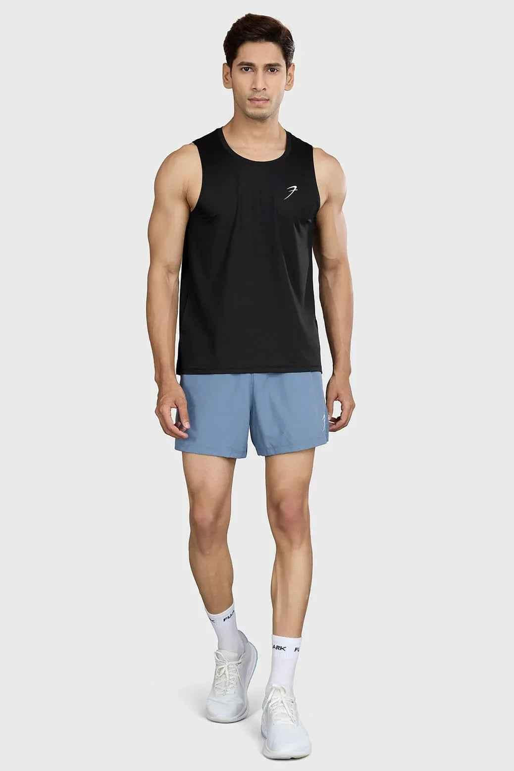 Black Ember Running Tank Top by Fuaark NZ, lightweight athletic tank with breathable fabric for active wear.