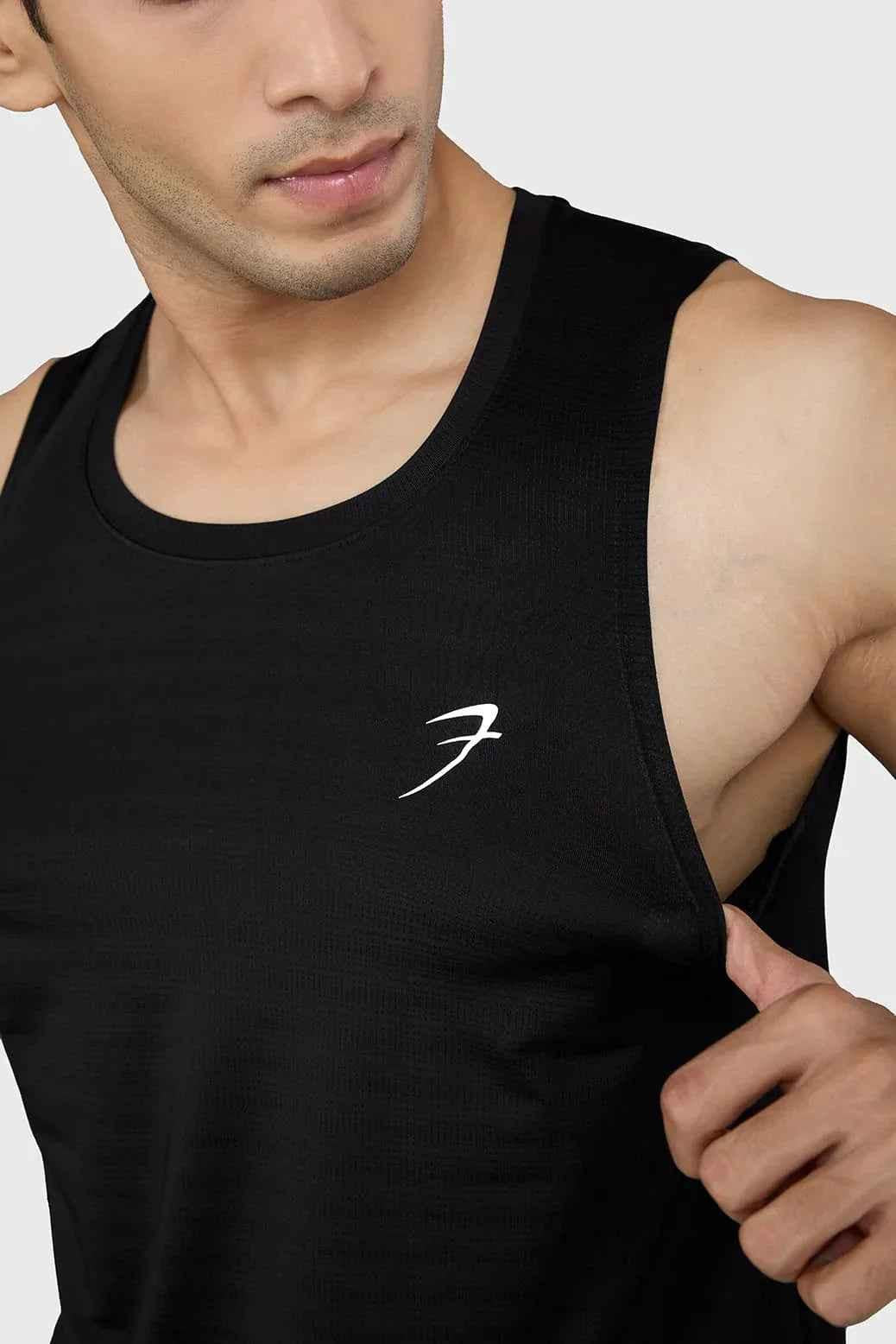Black Ember Running Tank Top by Fuaark Nz, lightweight sleeveless athletic shirt with a breathable design.