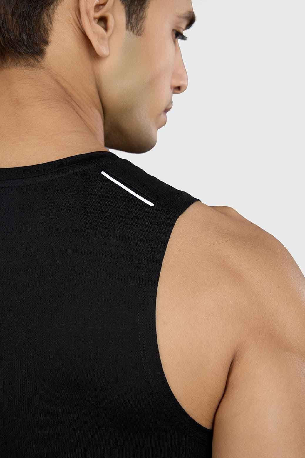 Black Ember Running Tank Top by Fuaark Nz, lightweight athletic tank with breathable fabric for active wear.