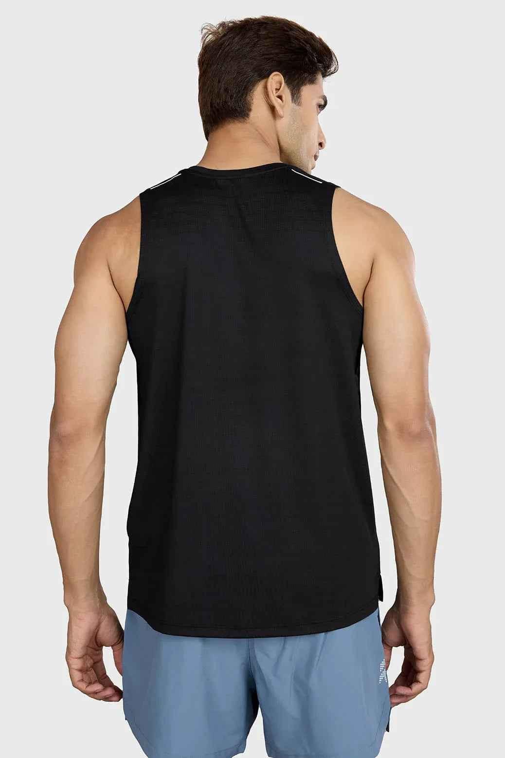 Black Ember Running Tank Top by Fuaark Nz, lightweight athletic tank with moisture-wicking fabric for active wear.