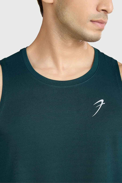 Fuaark NZ Ember Running Tank Top in bottle green, lightweight sleeveless athletic top for running and workouts.