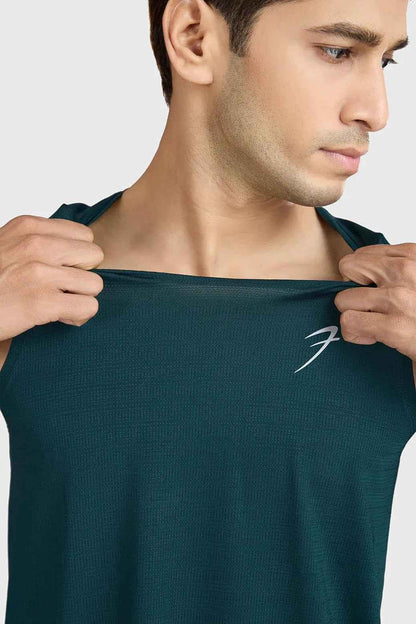 Fuaark Nz Ember Running Tank Top in Bottle Green, lightweight sleeveless athletic wear for training and running.