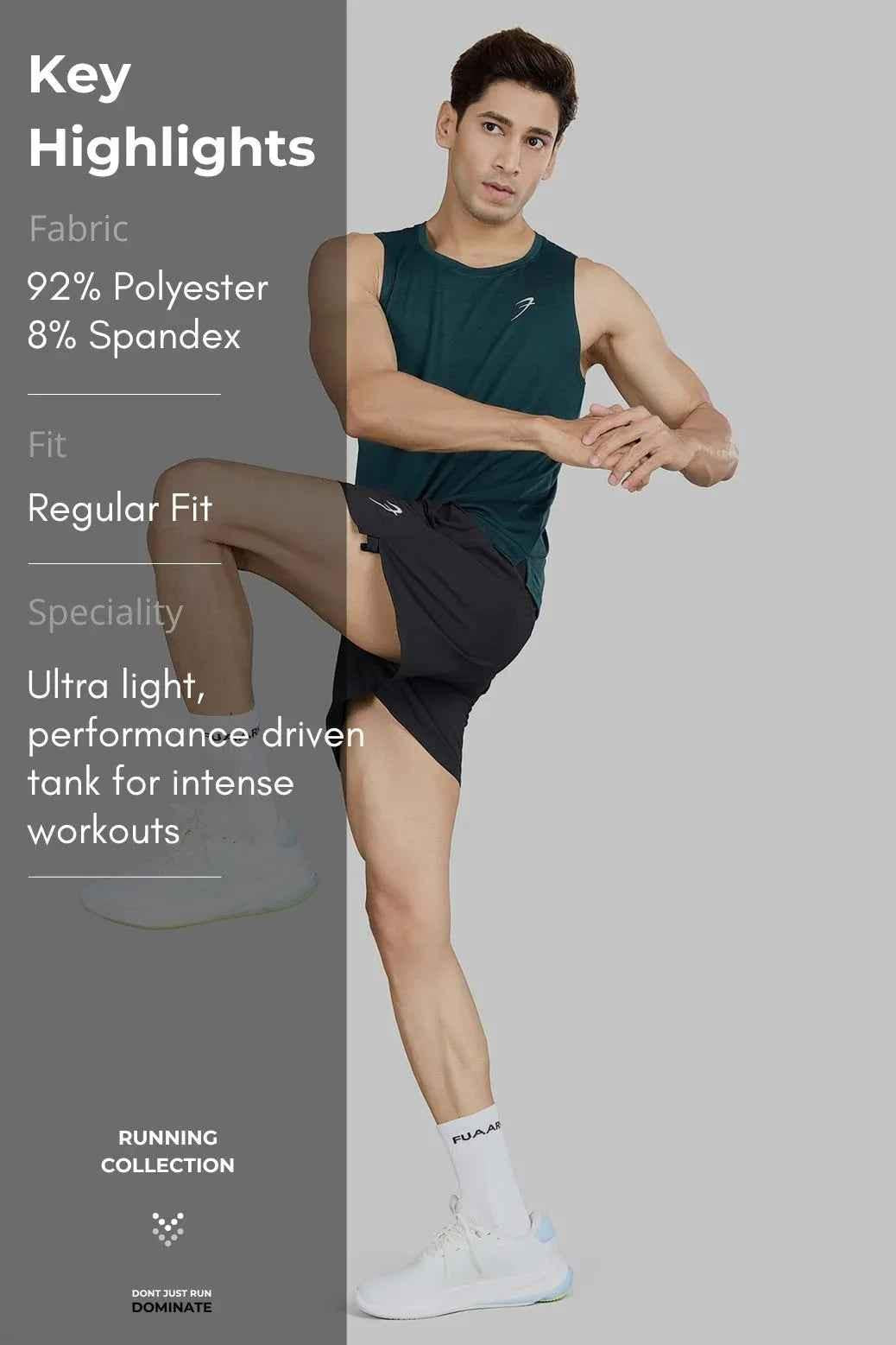 Fuaark Nz Ember Running Tank in bottle green, lightweight athletic tank top for running and active wear.