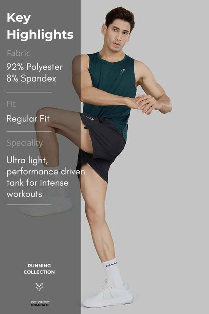 Fuaark Nz Ember Running Tank in bottle green, lightweight athletic tank top for running and active wear.