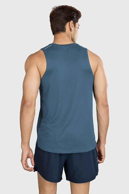 Light blue Ember Running Tank Top by Fuaark Nz, sleeveless athletic tank for running and active wear, close-up view.