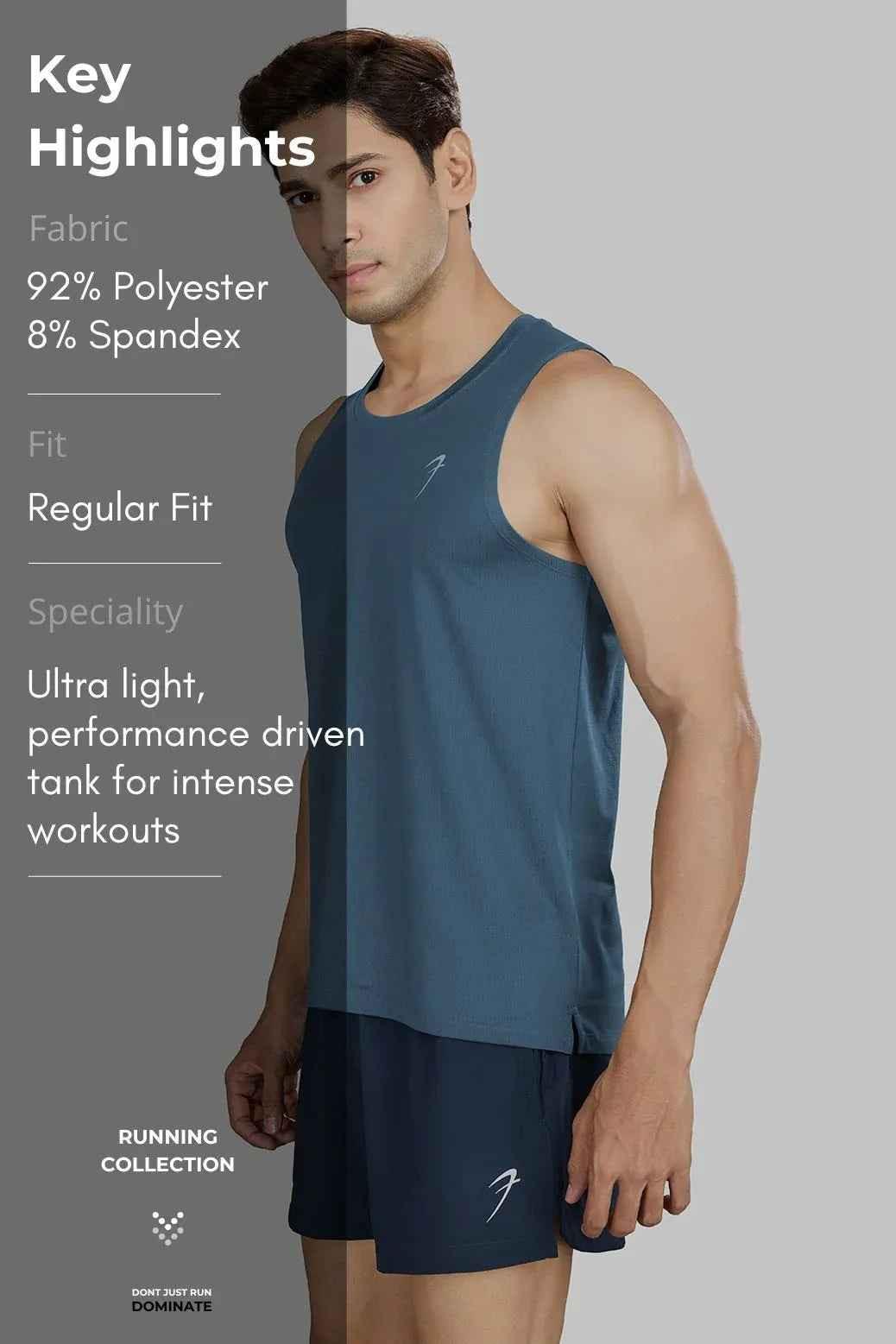 Light blue Ember Running Tank top from Fuaark Nz, sleeveless athletic tank with breathable fabric for running.