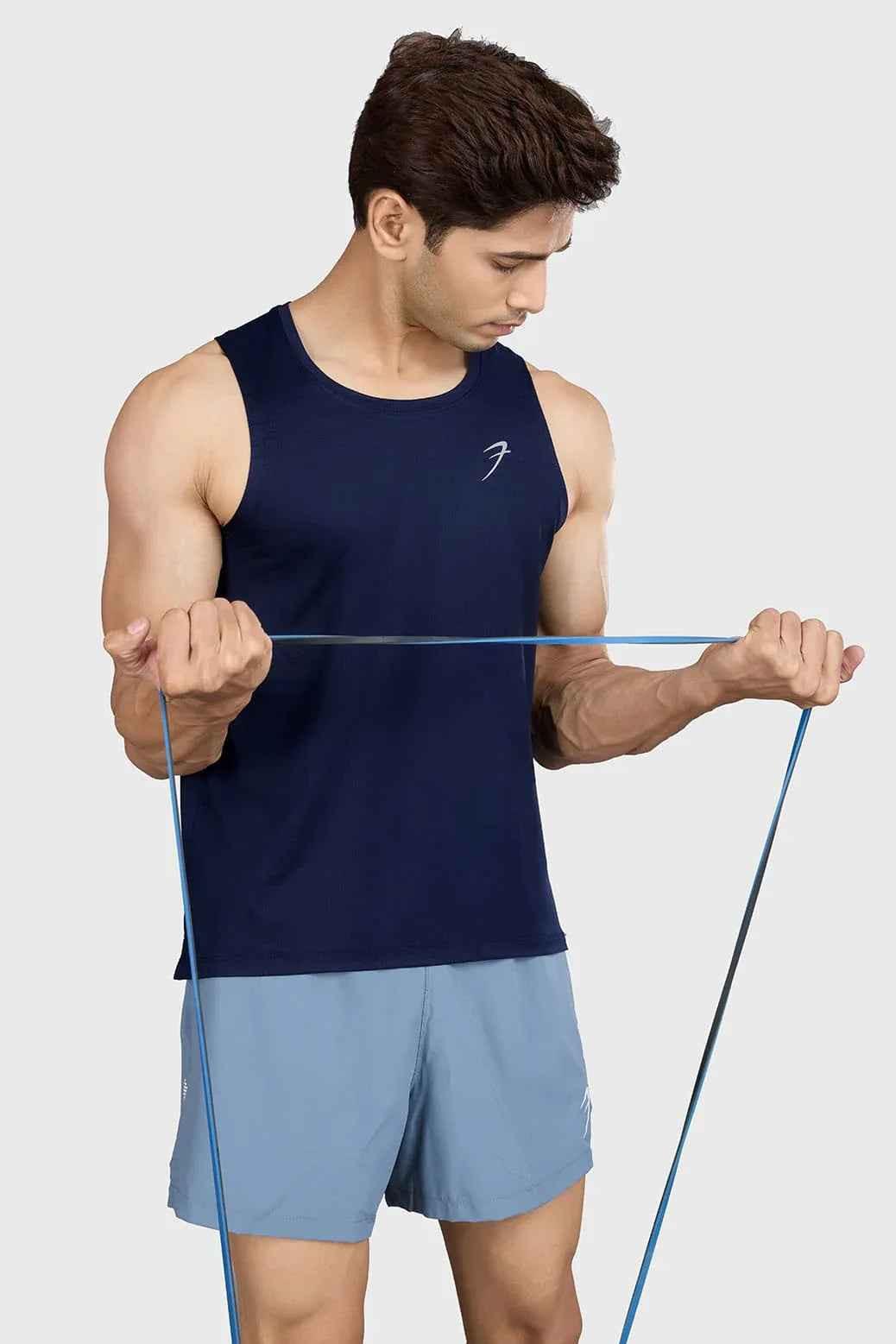 Navy Ember Running Tank Top by Fuaark Nz, sleeveless athletic shirt with breathable fabric for active wear.