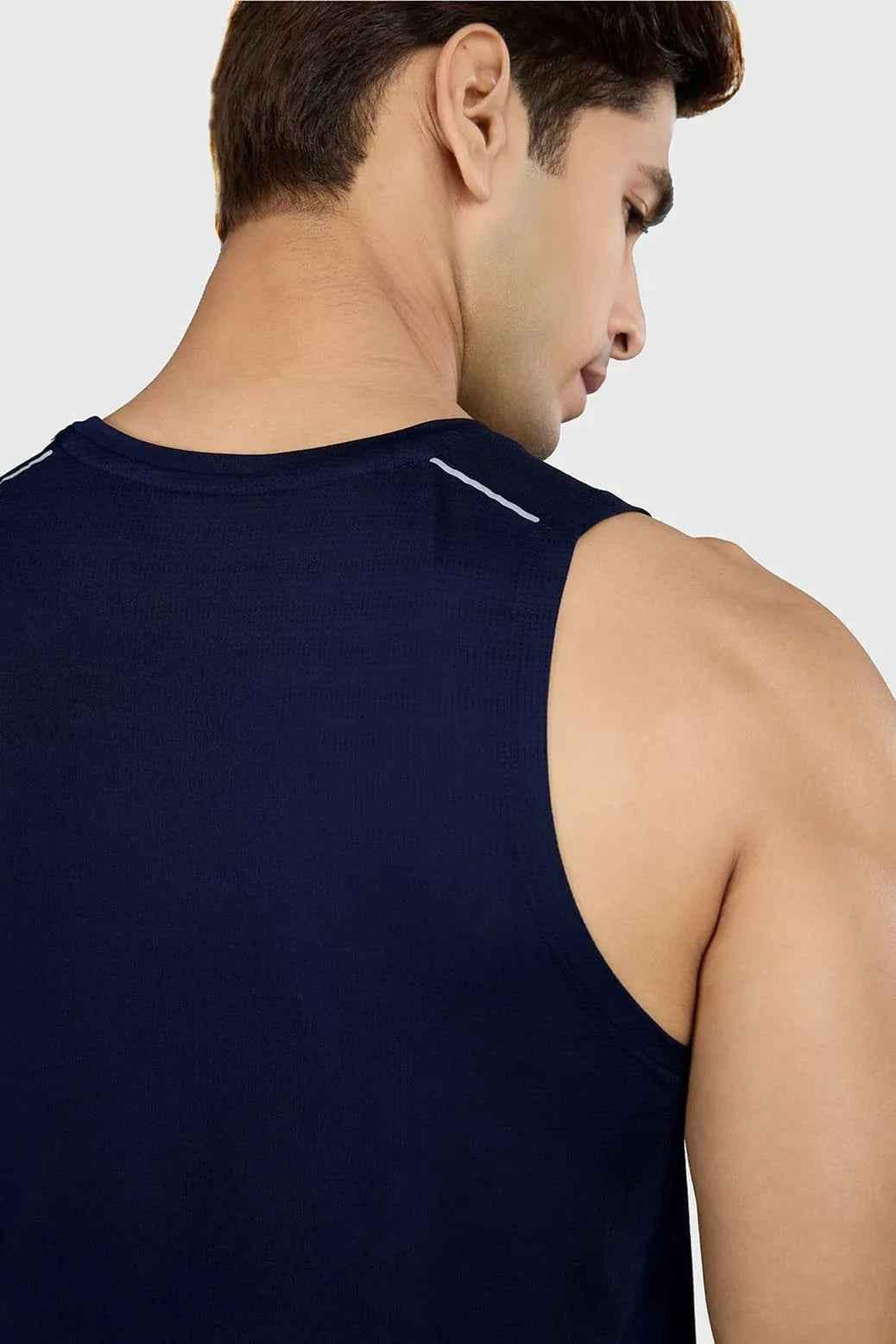 Navy Ember Running Tank top by Fuaark NZ, sleeveless athletic tank top with breathable fabric for activewear.
