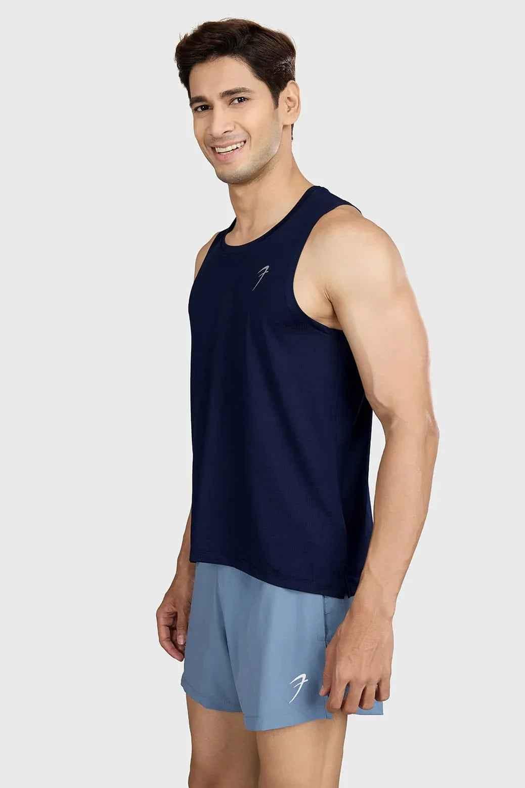 Navy Ember Running Tank top by Fuaark Nz, sleeveless athletic shirt with moisture-wicking fabric for running and workouts.