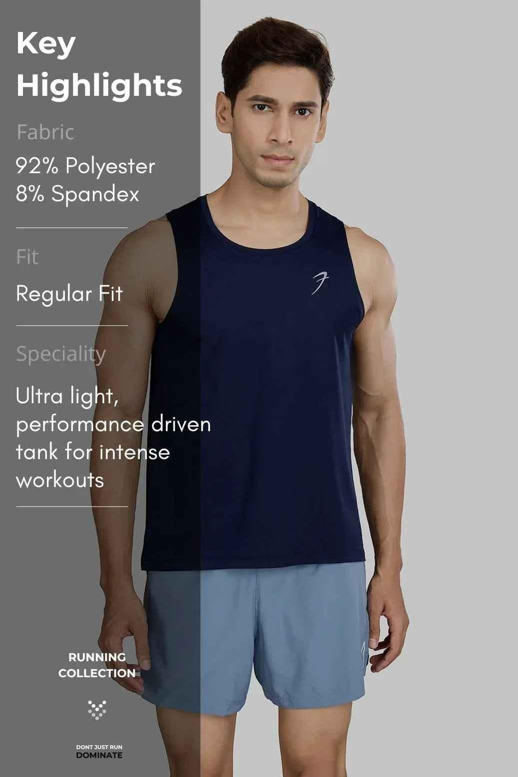 Fuaark Nz navy Ember Running Tank top for women, lightweight athletic sleeveless shirt with moisture-wicking fabric.