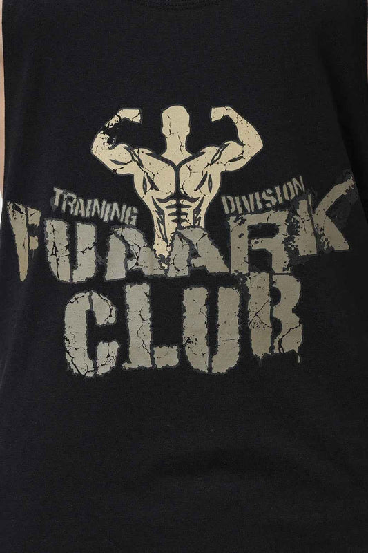 Black Fuaark Club Stringer tank top by Fuaark NZ, featuring a fitted sleeveless design and athletic style.