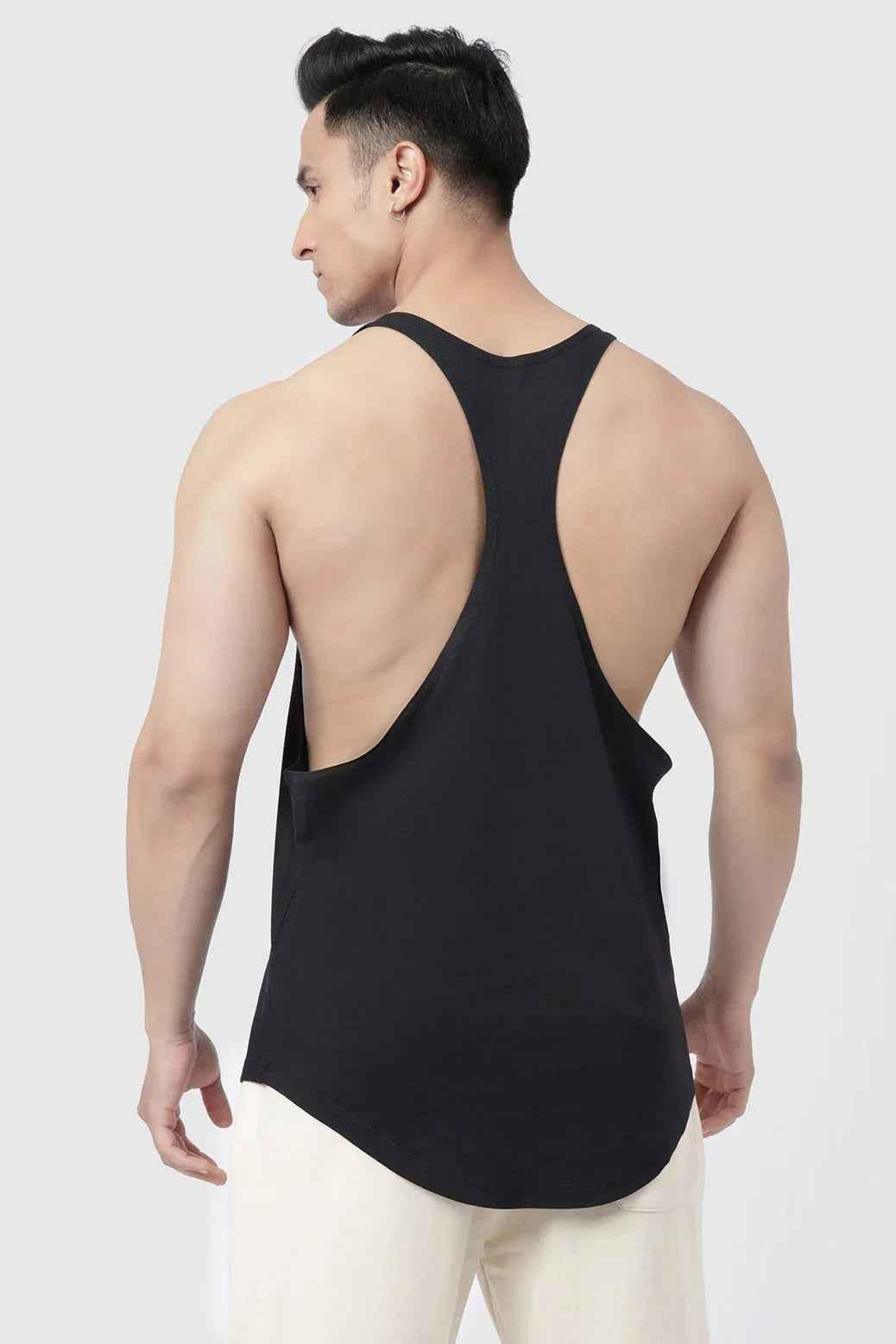 Black Fuaark Nz Club Stringer tank top, fitted athletic sleeveless shirt, designed for active wear.