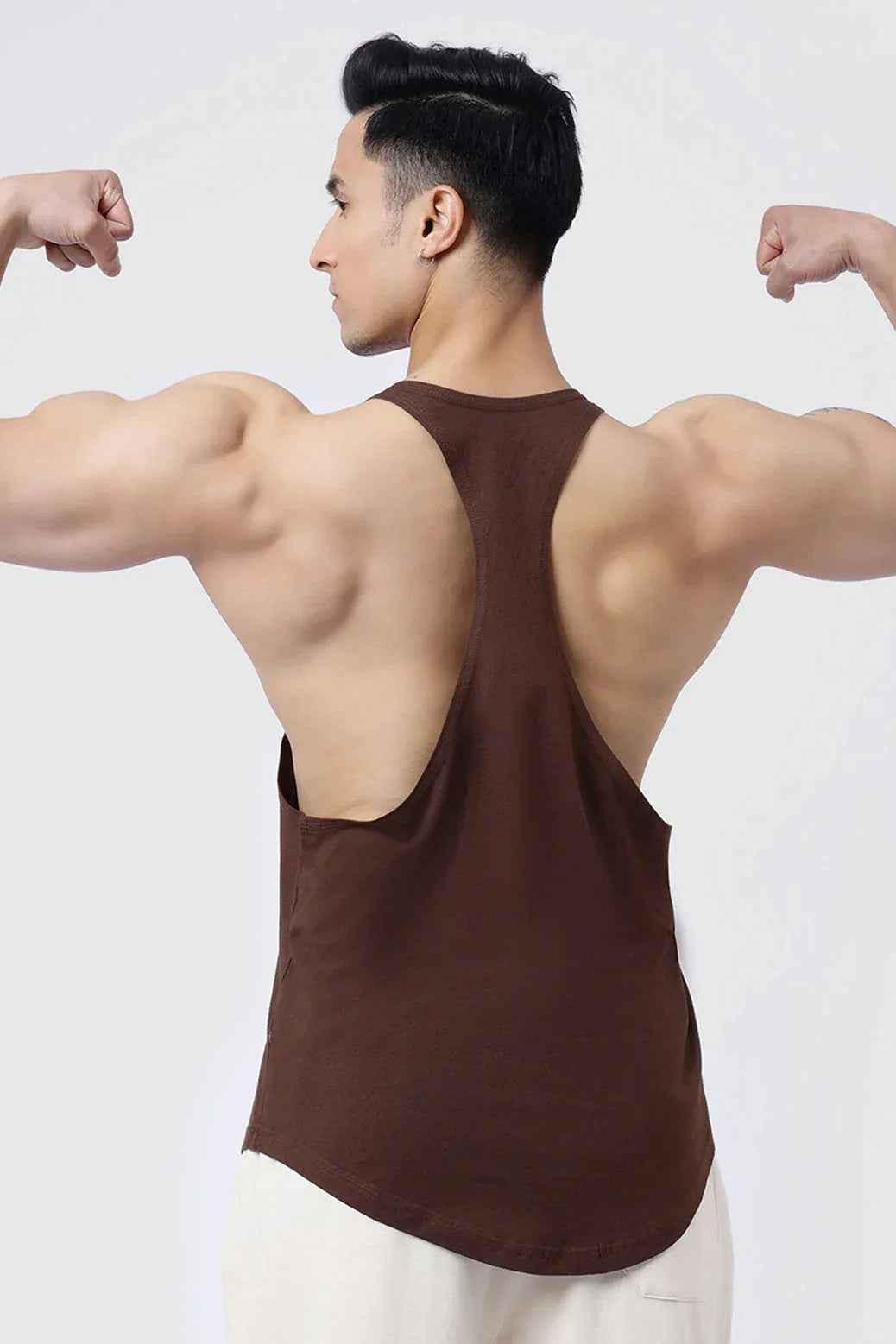 Fuaark Nz Fuaark Club Stringer Coffee tank top in black, sleeveless athletic shirt with Fuaark branding for activewear.
