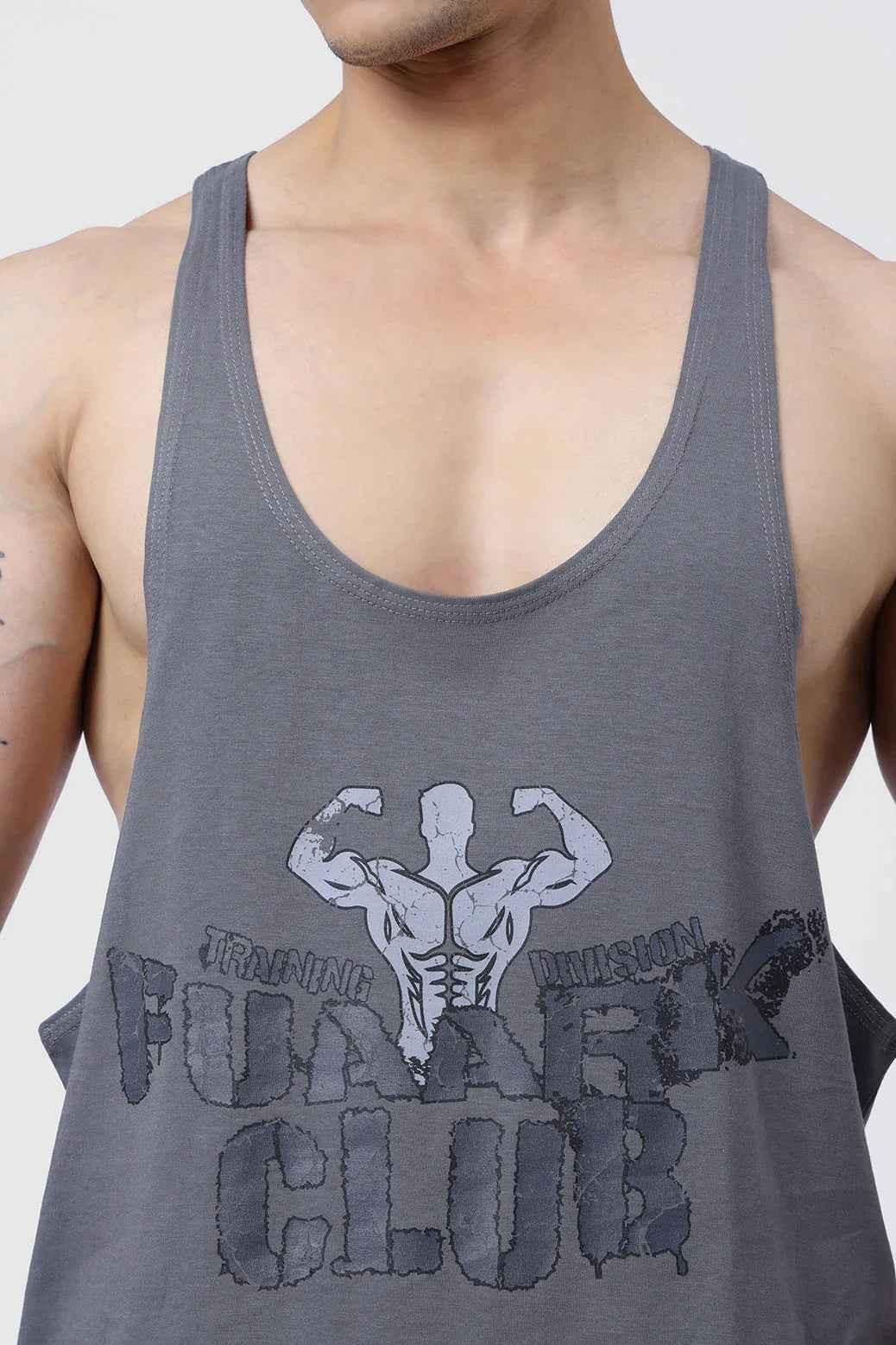 Fuaark Nz Club Stringer Tank Top in grey, athletic sleeveless top for performance and training, made of lightweight fabric.